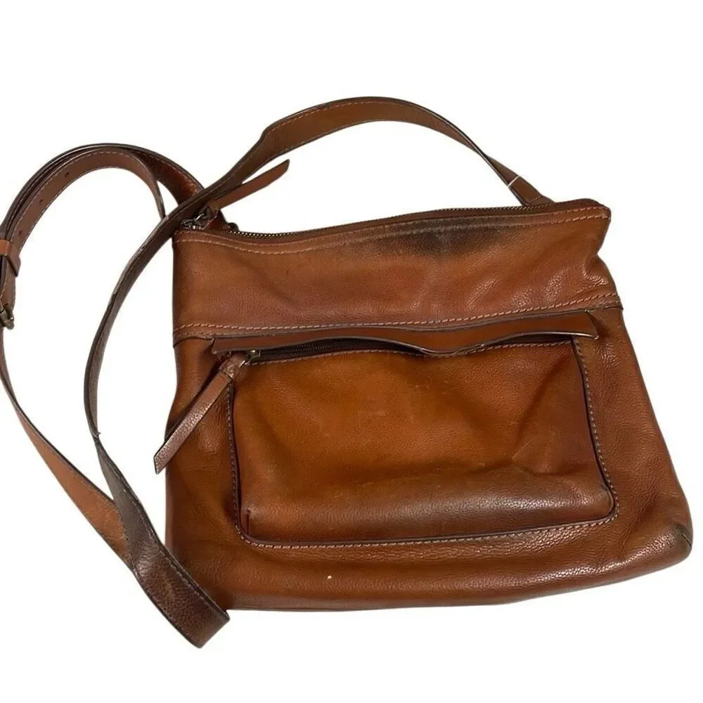 FOSSIL Brown Cowhide Leather Messenger Style Shoulder Bag READ - Picture 2 of 14